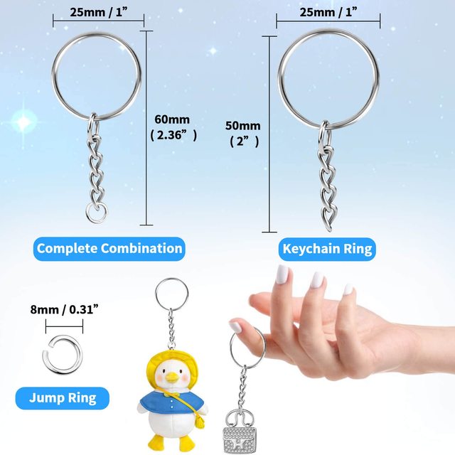 100Pcs Keychains with Chain and 100Pcs Jump Rings Keychain Rings